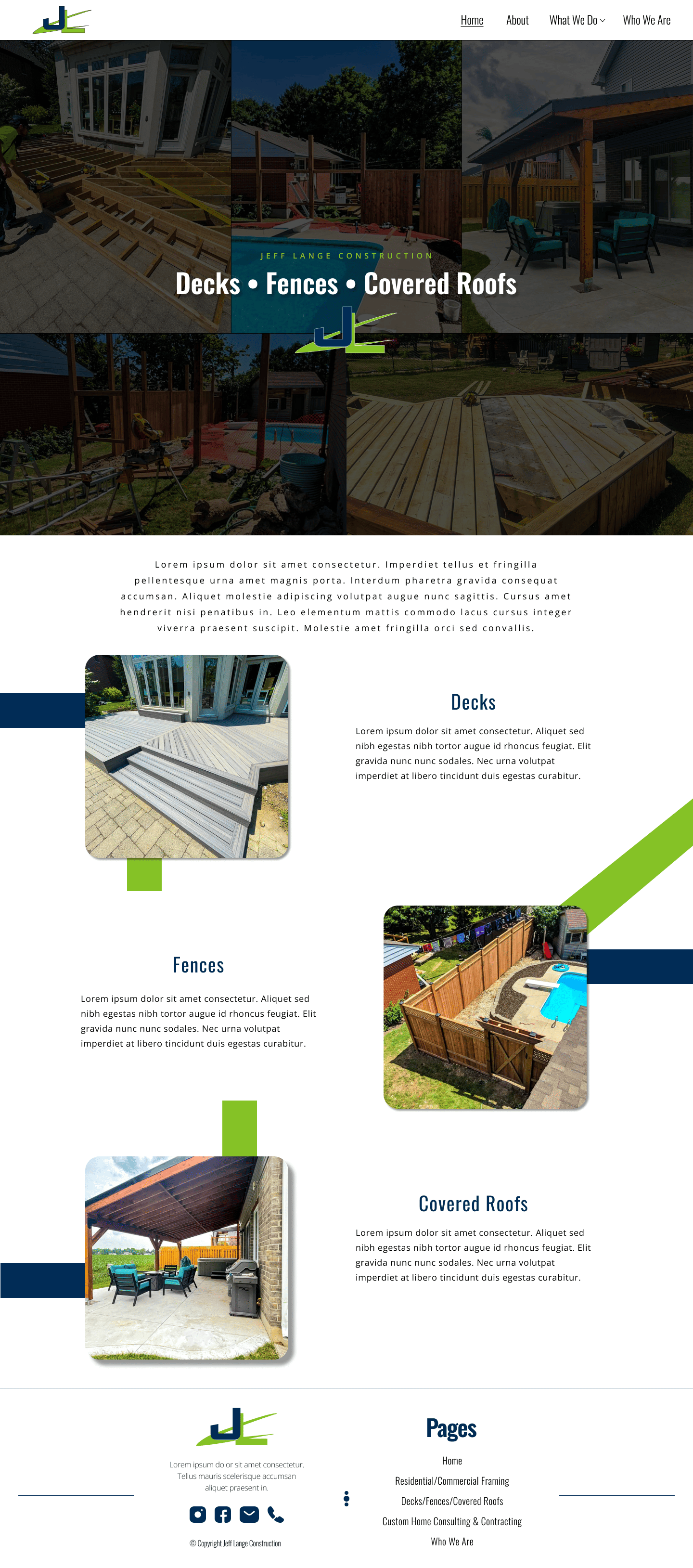 page three of the final rendering of the design for a new construction company website