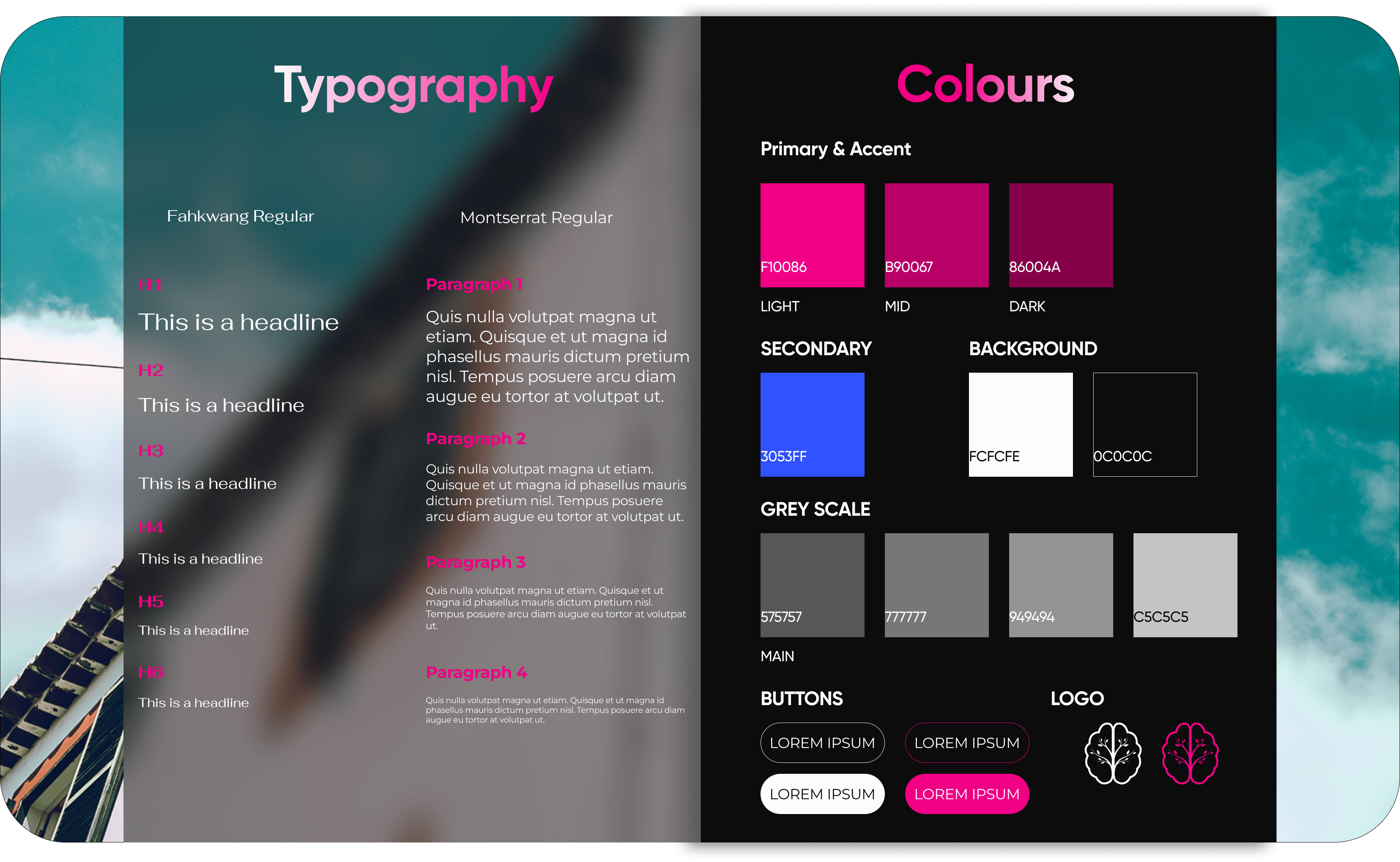 a style guide that describes the typography and colours used for the website