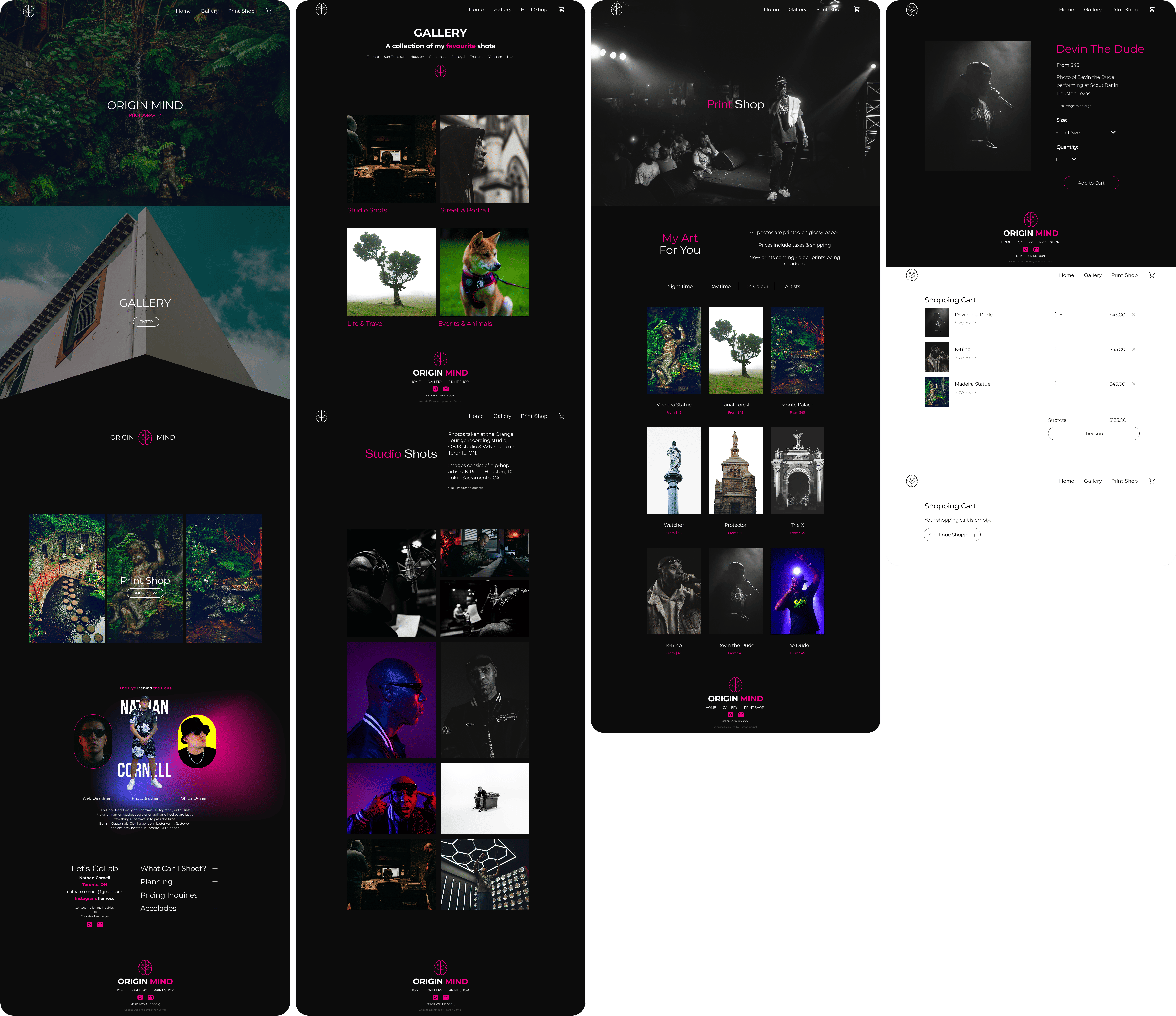 Final computer renderings of a website for an online photography print business