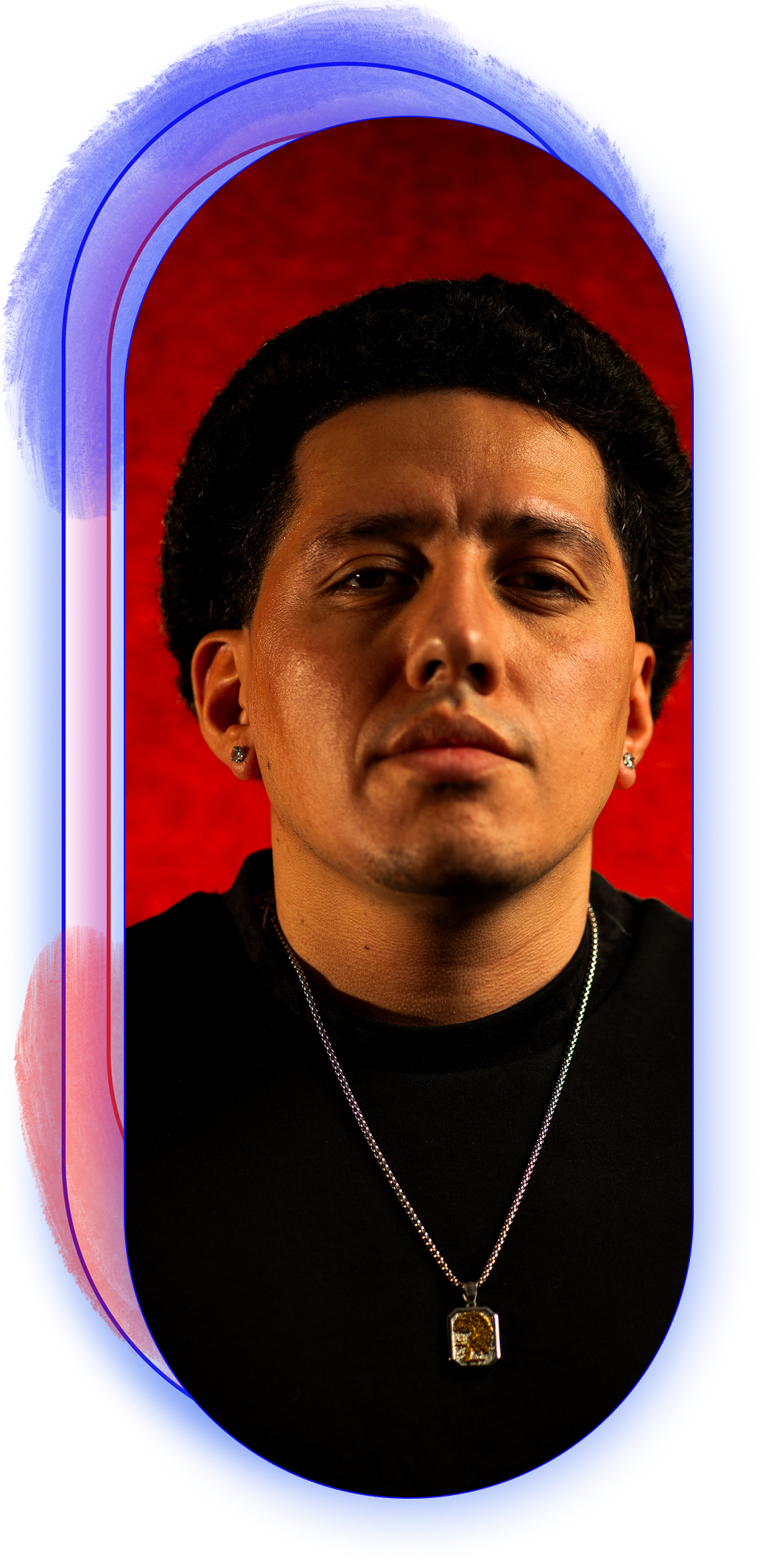 neon outlined rectangles with rounded corners, one rectangle has a picture of me inside of it 
