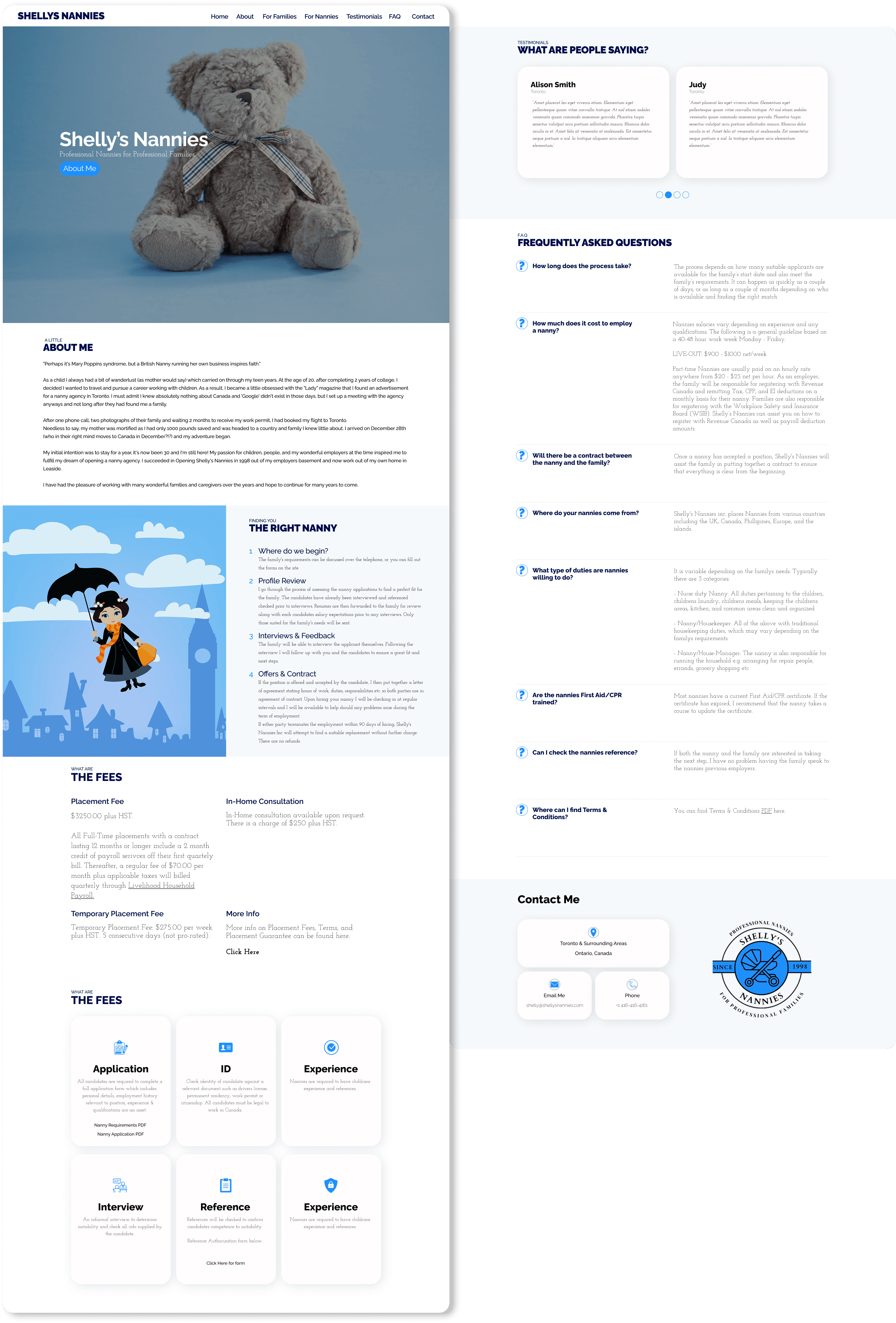 computer mockup of the final design of a website for a nanny business