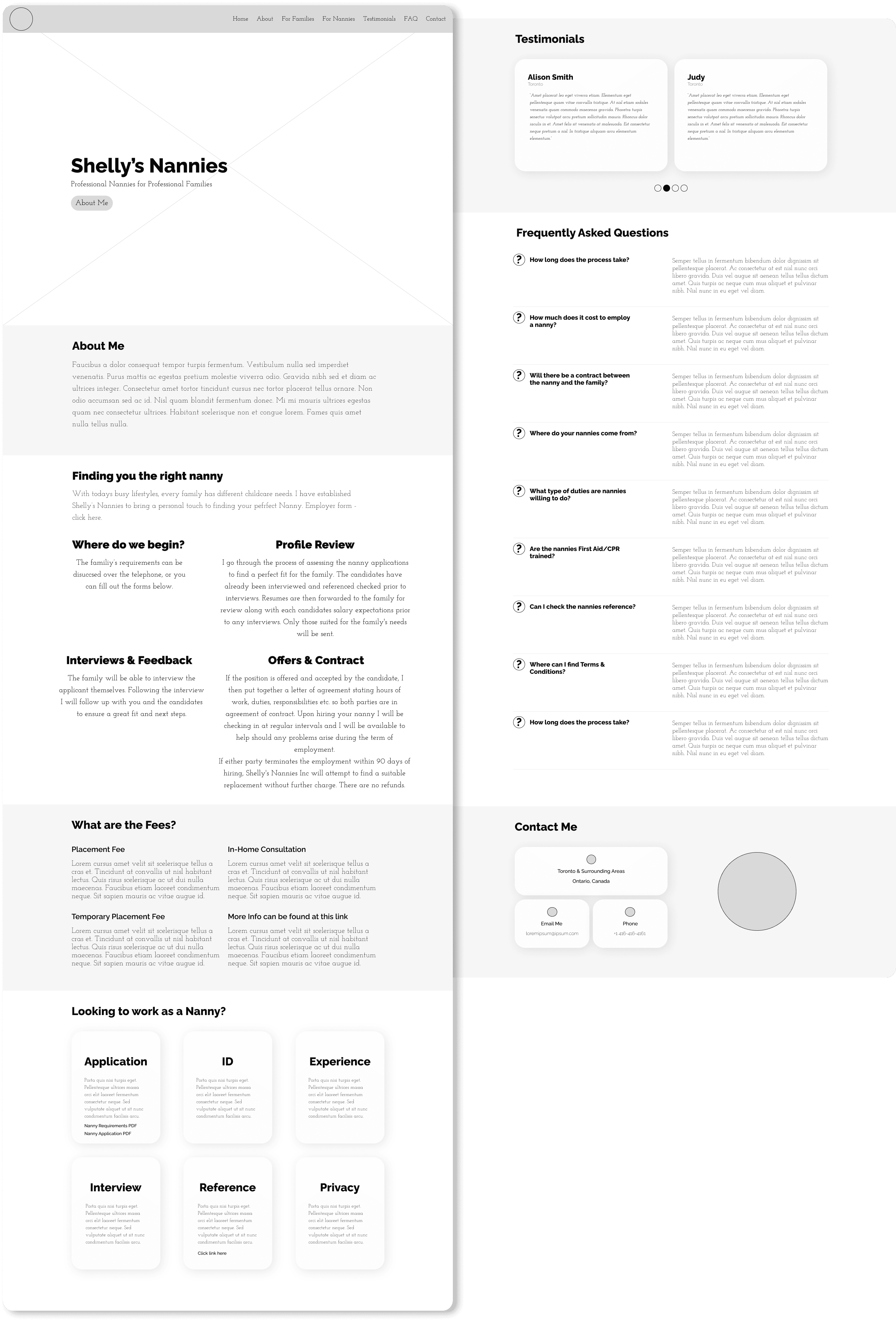 black & white computer renderings of the layout for a nanny business