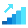 A blue graph with an arrow going up wards, representing SEO